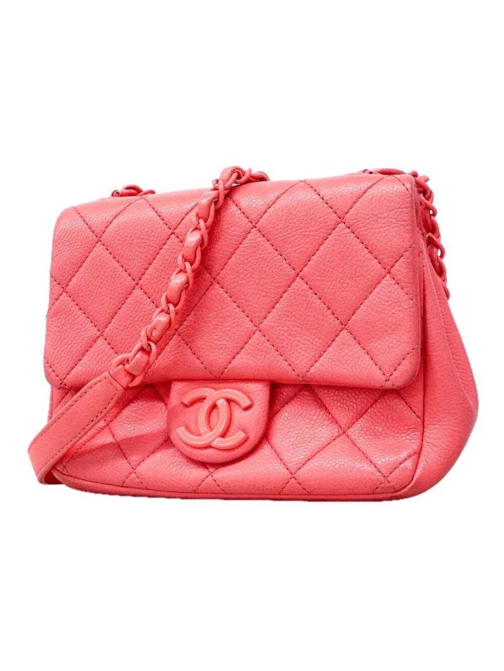 Chanel Shoulder Bag Mini Quilted Caviar Leather Pink Silver